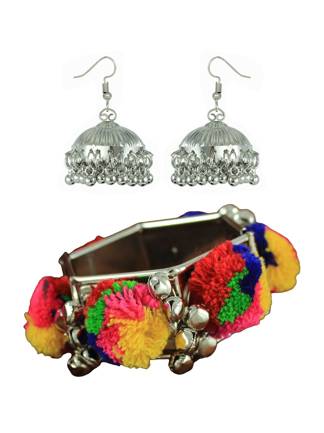 JFL - JEWELLERY FOR LESS Silver-Plated Brass  Bracelet & Earrings