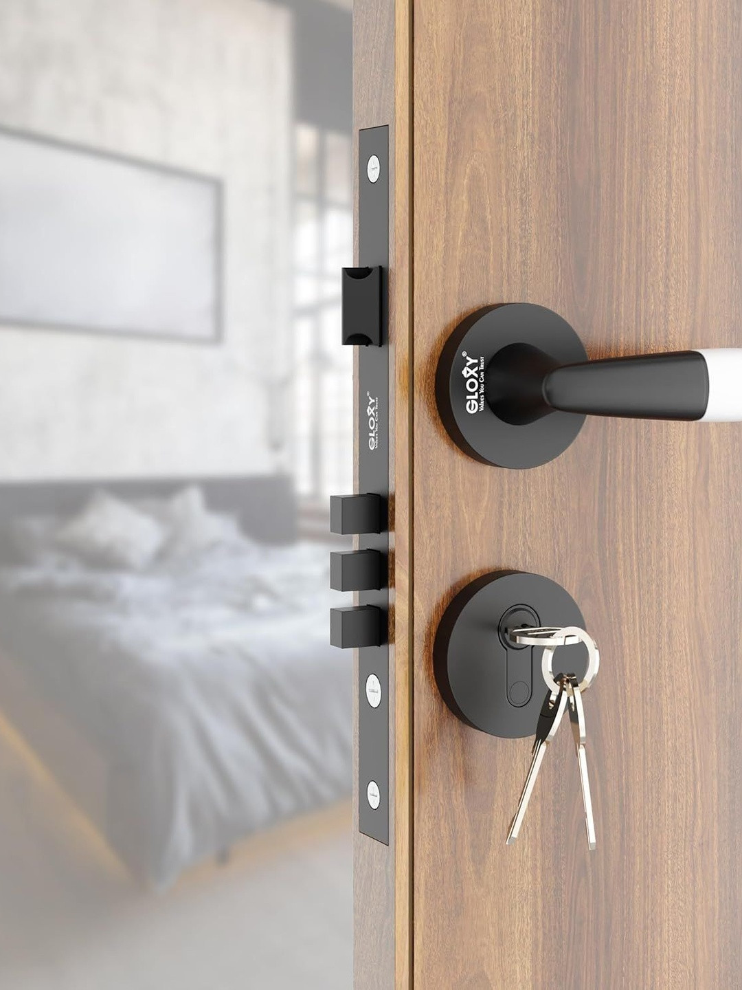 GLOXY Stainless Steel Door Lock Handle Set With 3 Brass Key