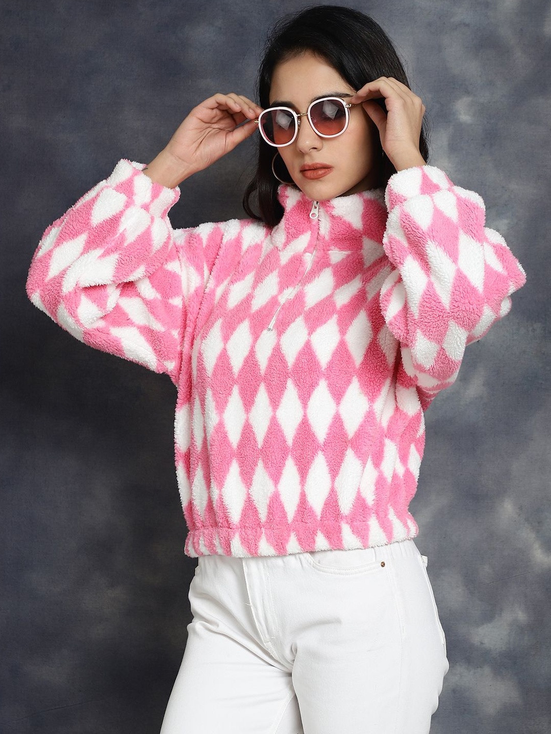 CORSICA Women Self-Design Collared Neck Fleece Jacket