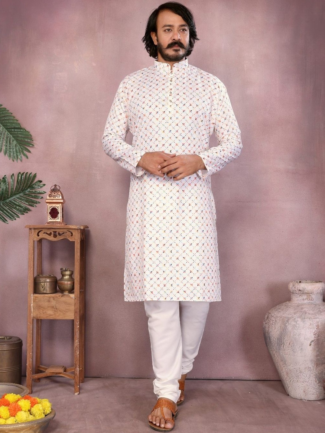 LIAM FASHION Geometric Printed Regular Straight Kurta With Churidar
