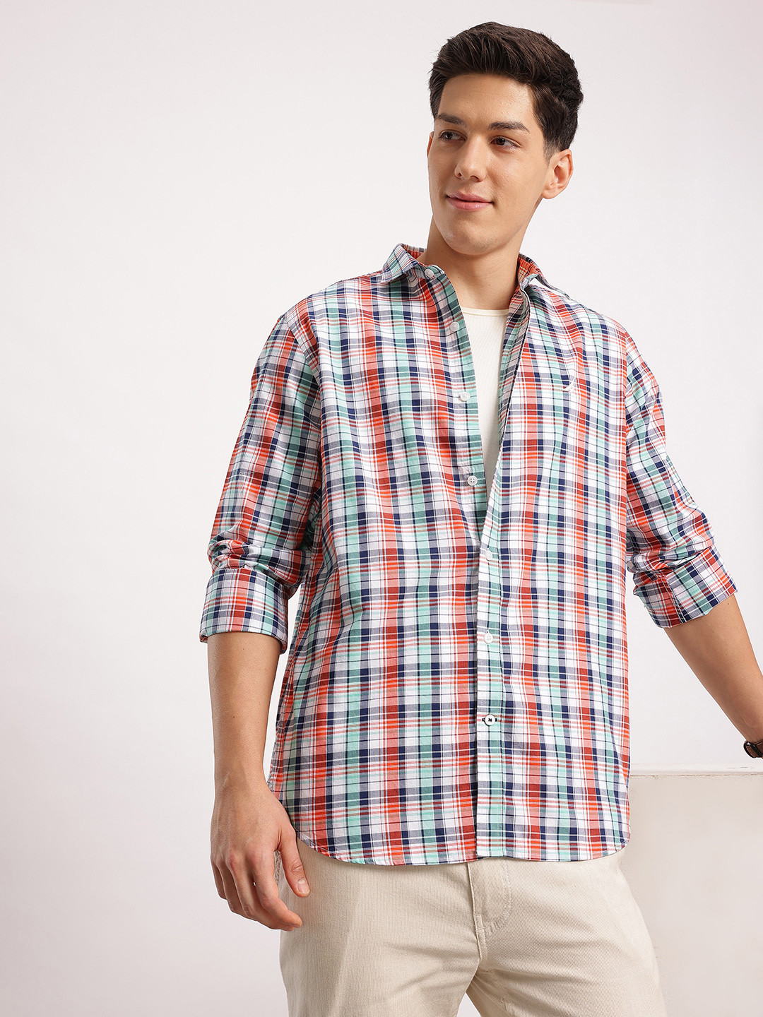 Nautica Classic Fit Checked Pure Cotton Casual Shirt