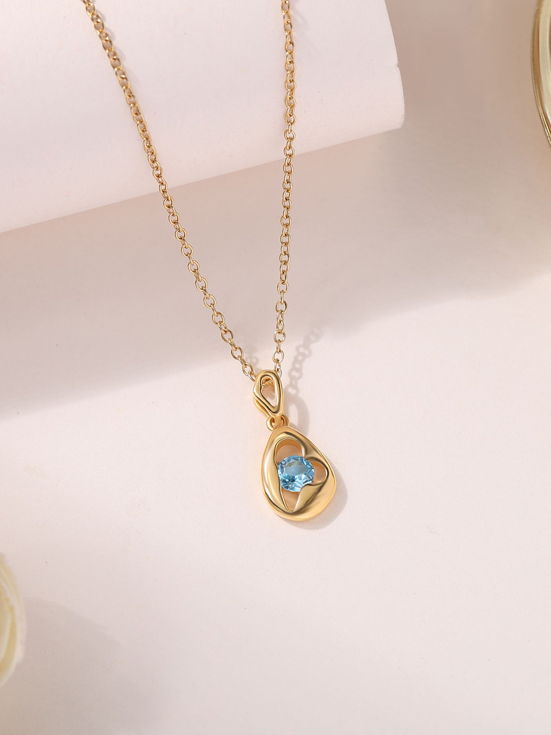 Ornate Jewels 925 Silver 18k Gold Plated Natural Blue Topaz Beauty Pendant With Chain