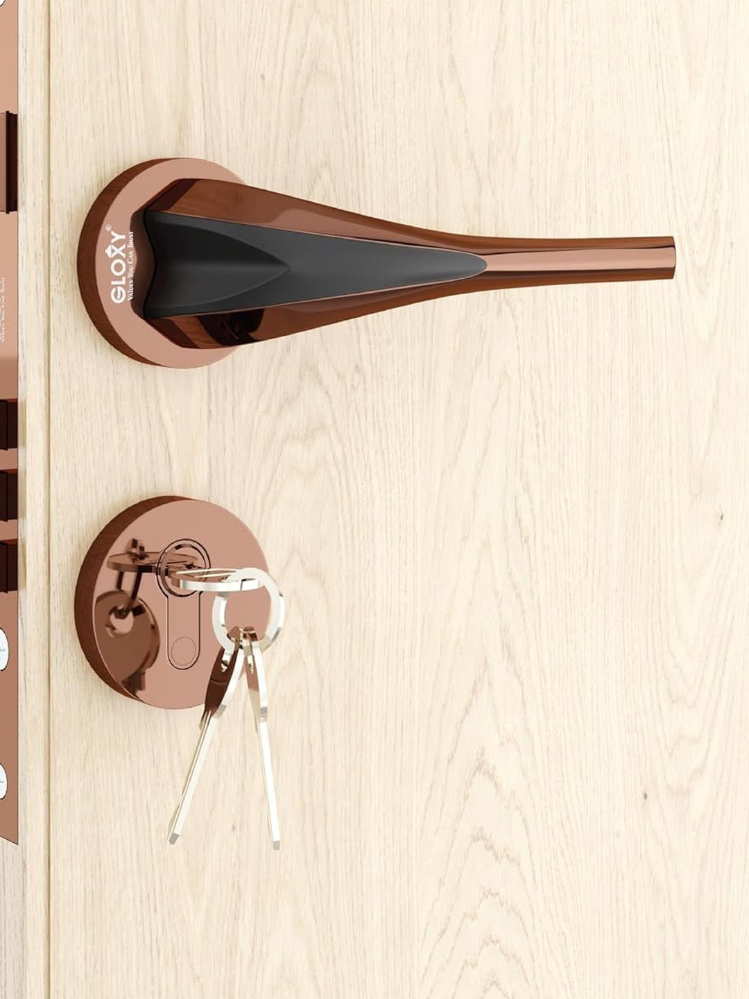 GLOXY Stainless Steel Door Lock Handle Set With 3 Brass Key