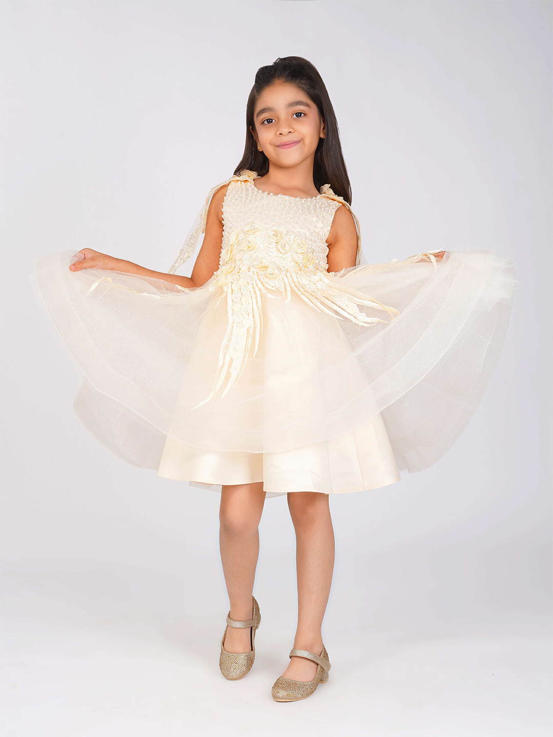 Creative Kids Girls Embellished Corsage Net Gown Midi Dress