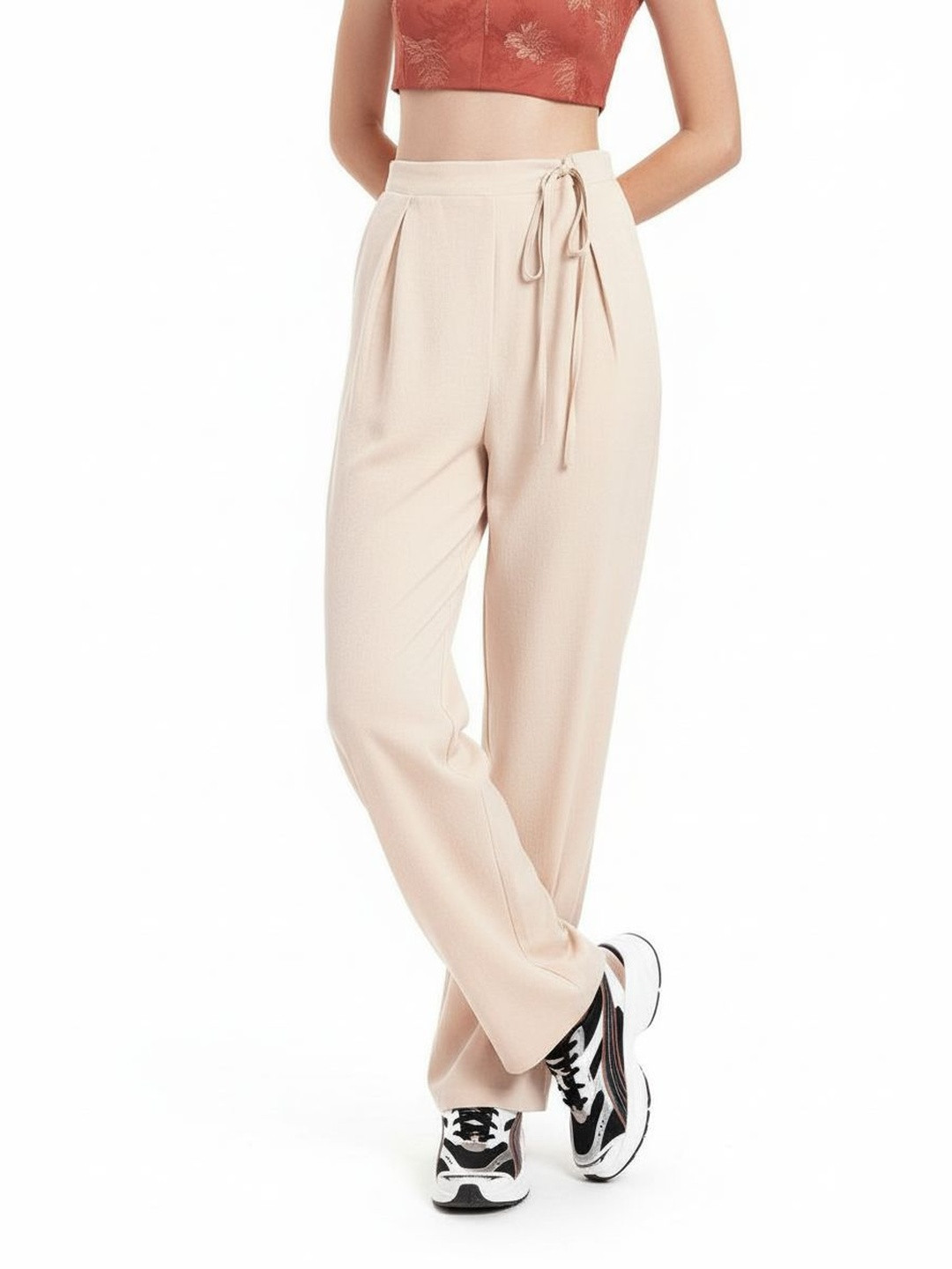 DressBerry Women Soft & Sleek Pleated Waist Tie-Up  Loose Fit Trousers