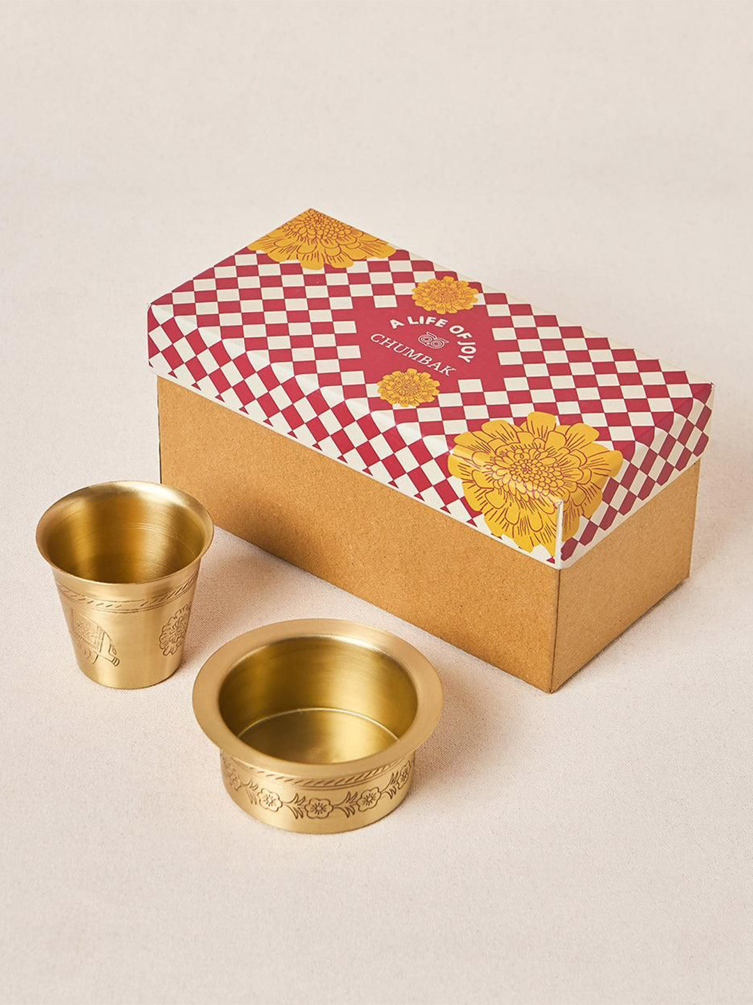 Chumbak Gold Toned 2 Pieces Rani Bagh Filter Coffee Brass Gift Set