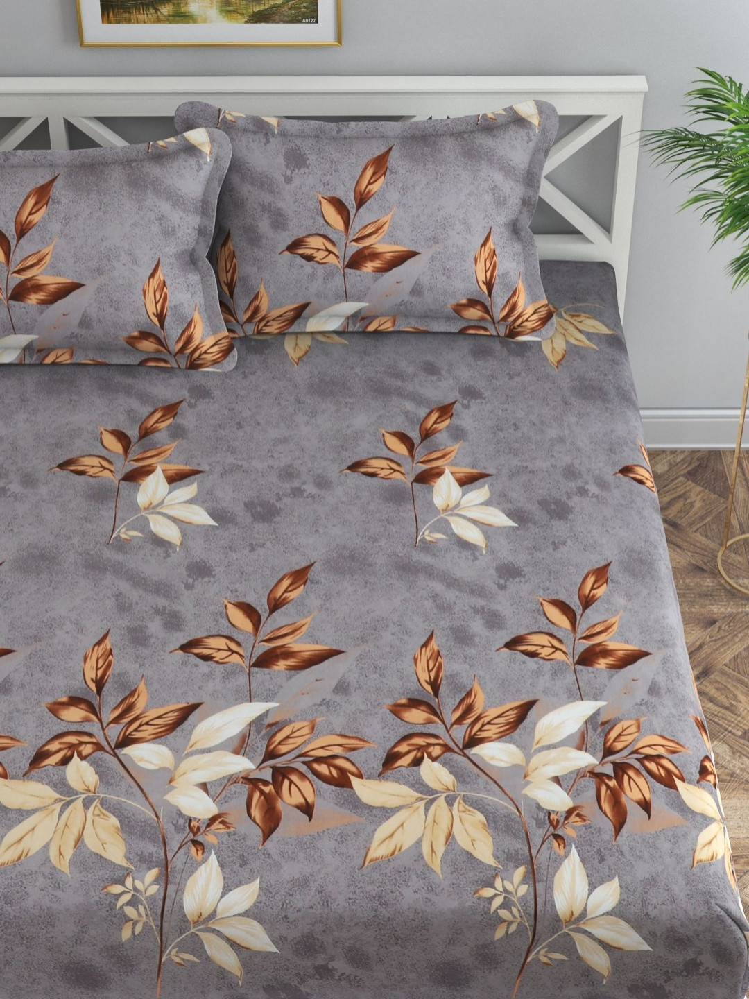 Florida Fin Grey & Brown 120 TC King Bedsheet Set 2.75m x2.28m