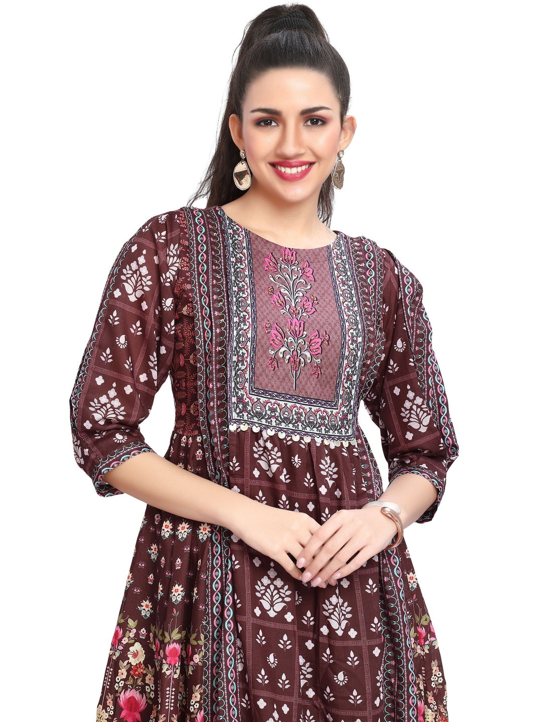 GREAT OUTFITS Ethnic Motifs Printed Women Brown Pure Cotton  Kurtis