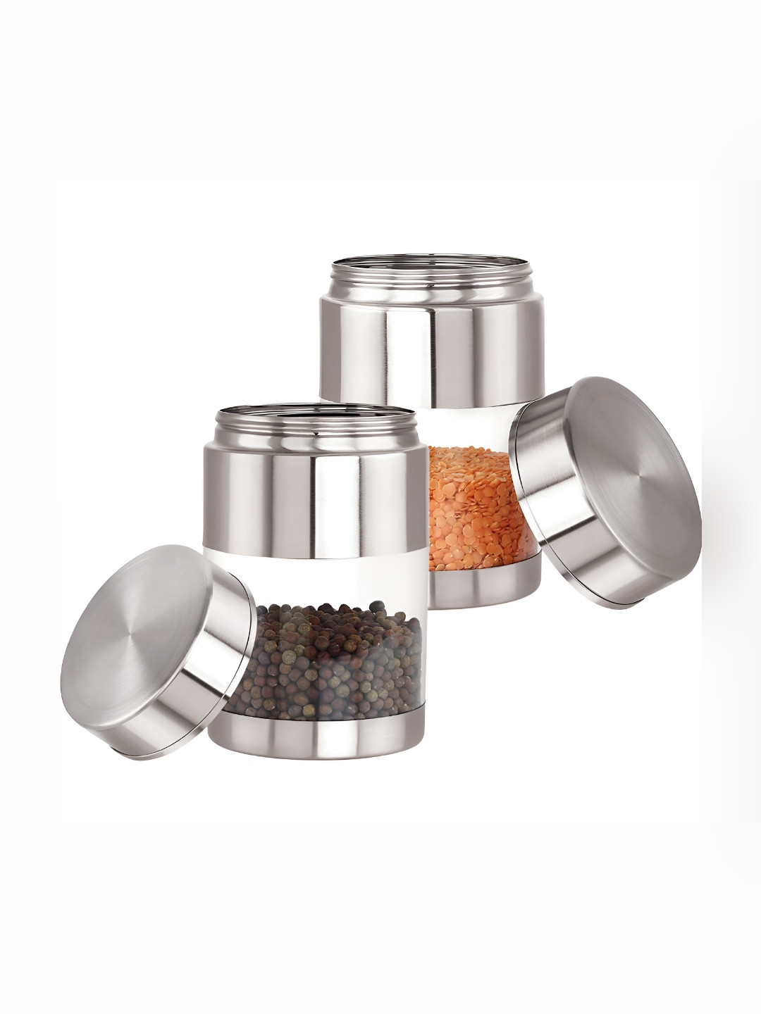 SIZZLE Silver-Toned 2 Pieces Stainless Steel Transparent Jar Containers -850mlEach