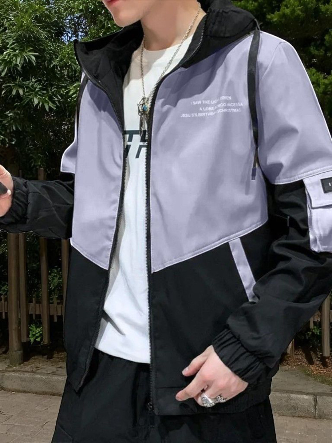 PLUS 91 Hooded Leather Jacket With Patchwork