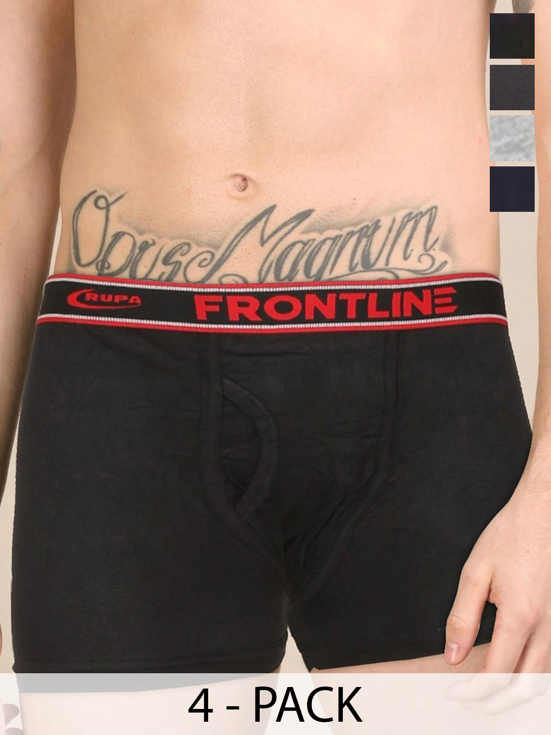 Rupa Hunk Men Pack Of 4 Solid Super Combed Cotton Skin-Friendly Assorted Long Trunks