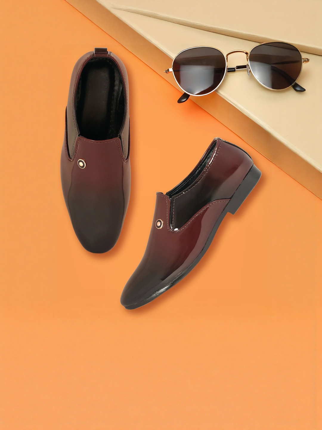 Freeplay Boys Cherry Red Solid Glossy Synthetic Leather Formal Party Shoes