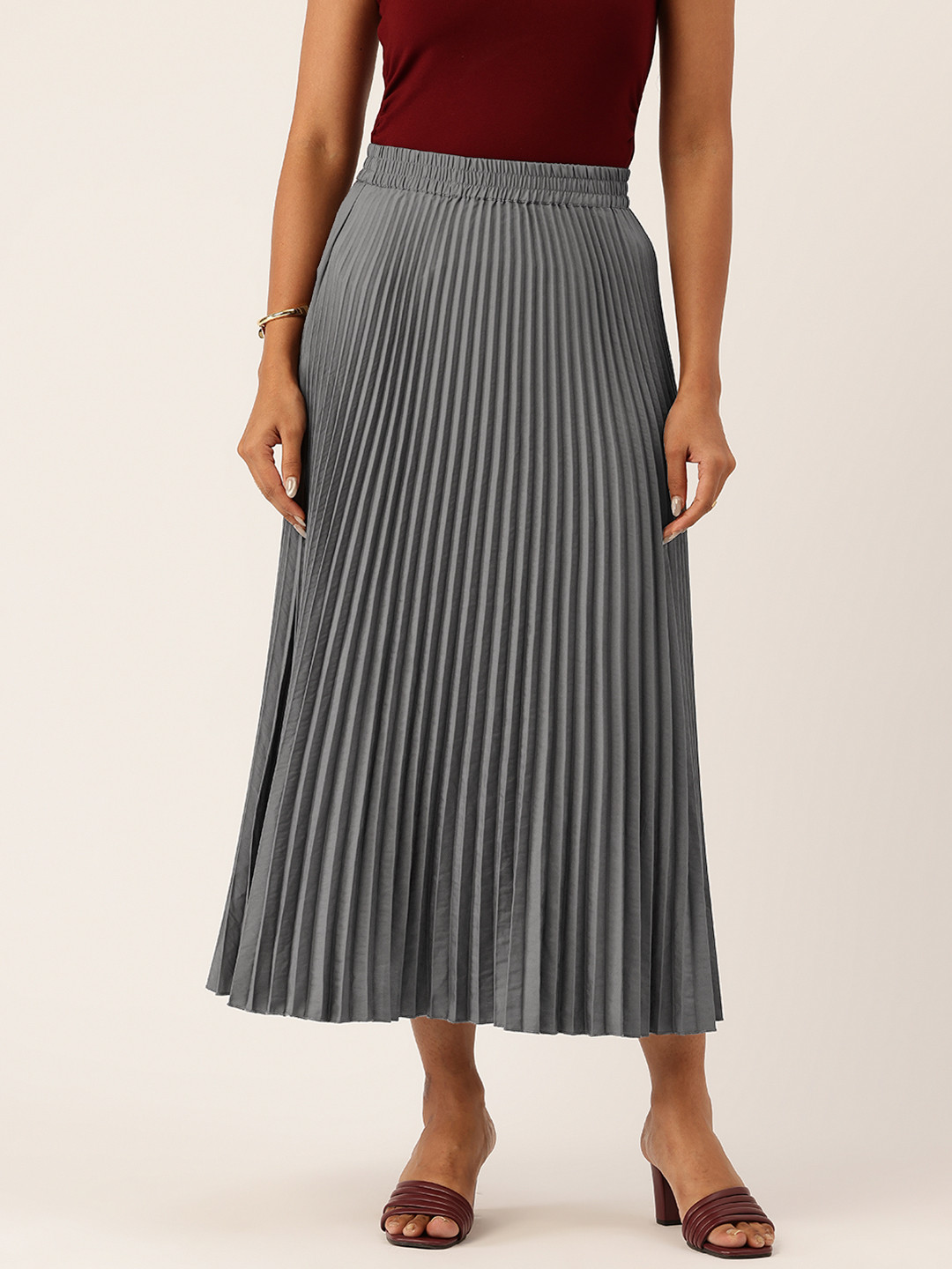WISSTLER Mid-Rise Accordian Pleat Midi Skirt