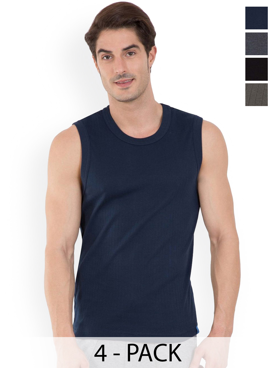 COLORS by Rupa Frontline Pack Of 4 Ribbed Anti-Bacterial Cotton Basic InnerVests