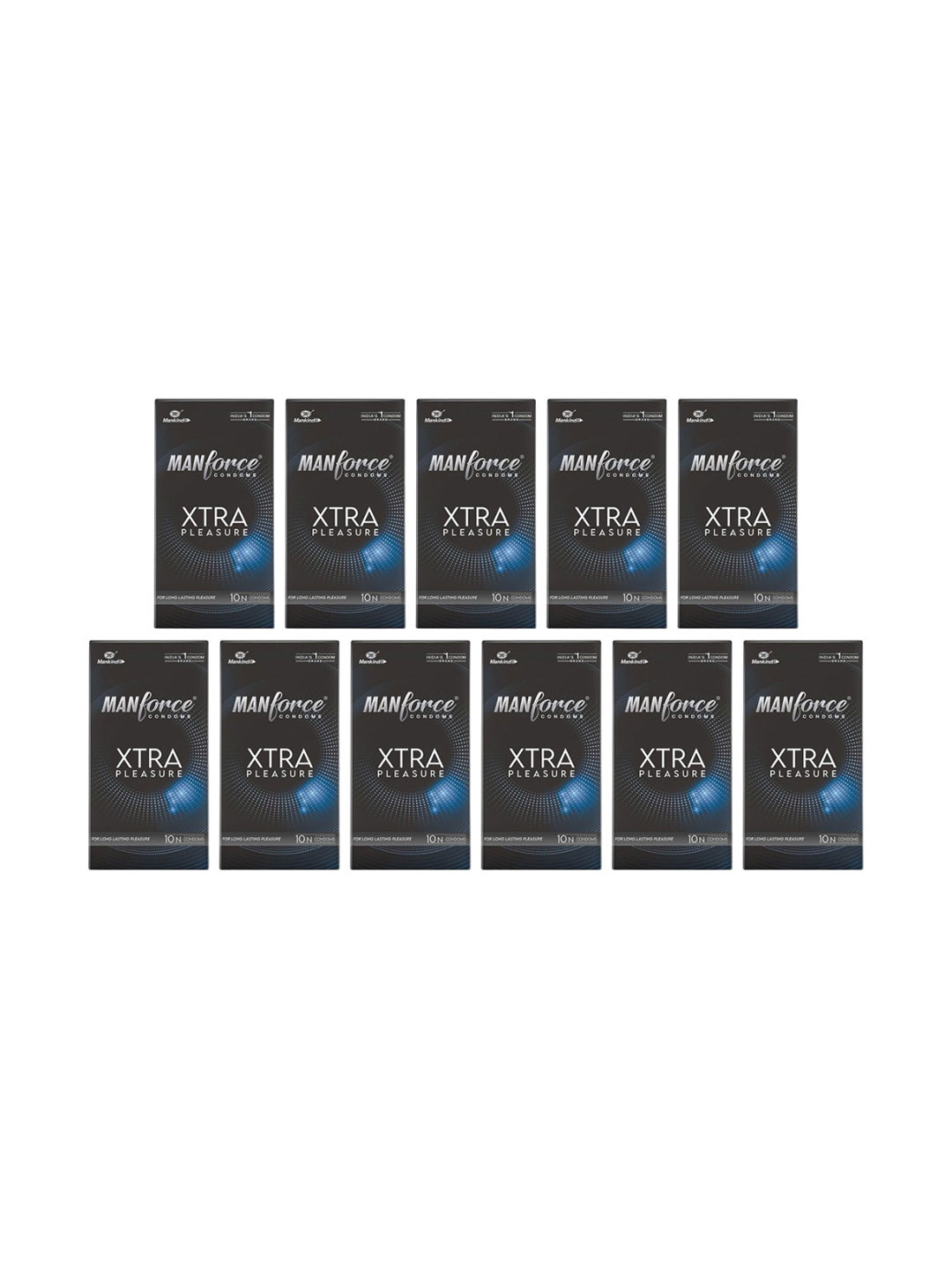 Manforce Set Of 11 Xtra Pleasure Dotted Climax Delay Condoms - Unflavoured - 10Pcs Each