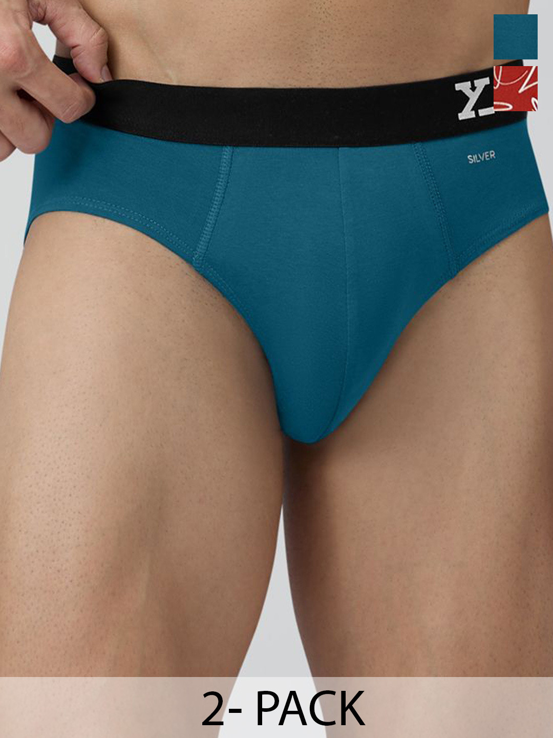 XYXX Men Pack Of 2 Printed Solid Pure Cotton Regular Fit Briefs