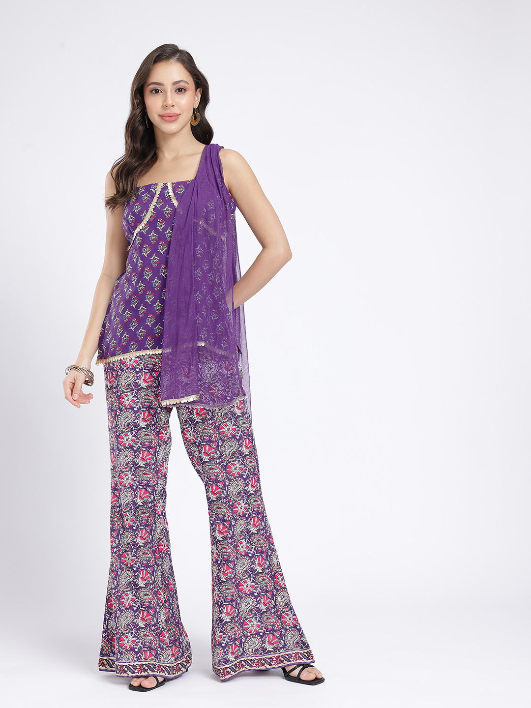 Indie Floral Printed Square Neck Co-Ords with Lace Detail