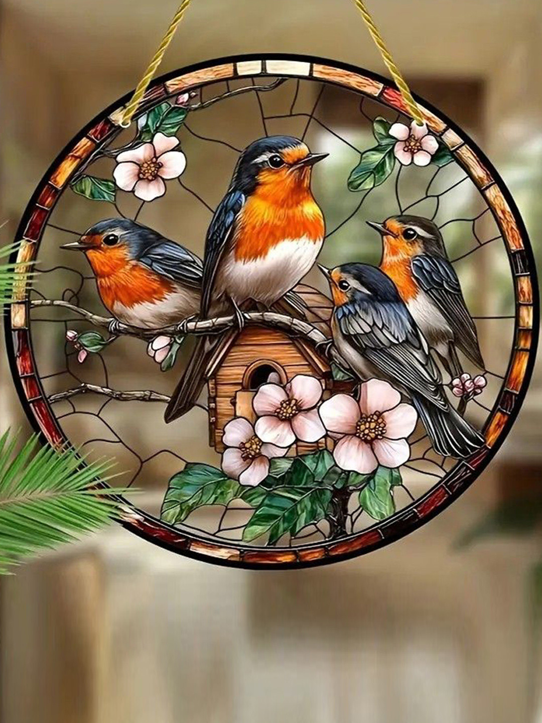 BS AMOR White & Grey Bird House Suncatcher Wall Decor