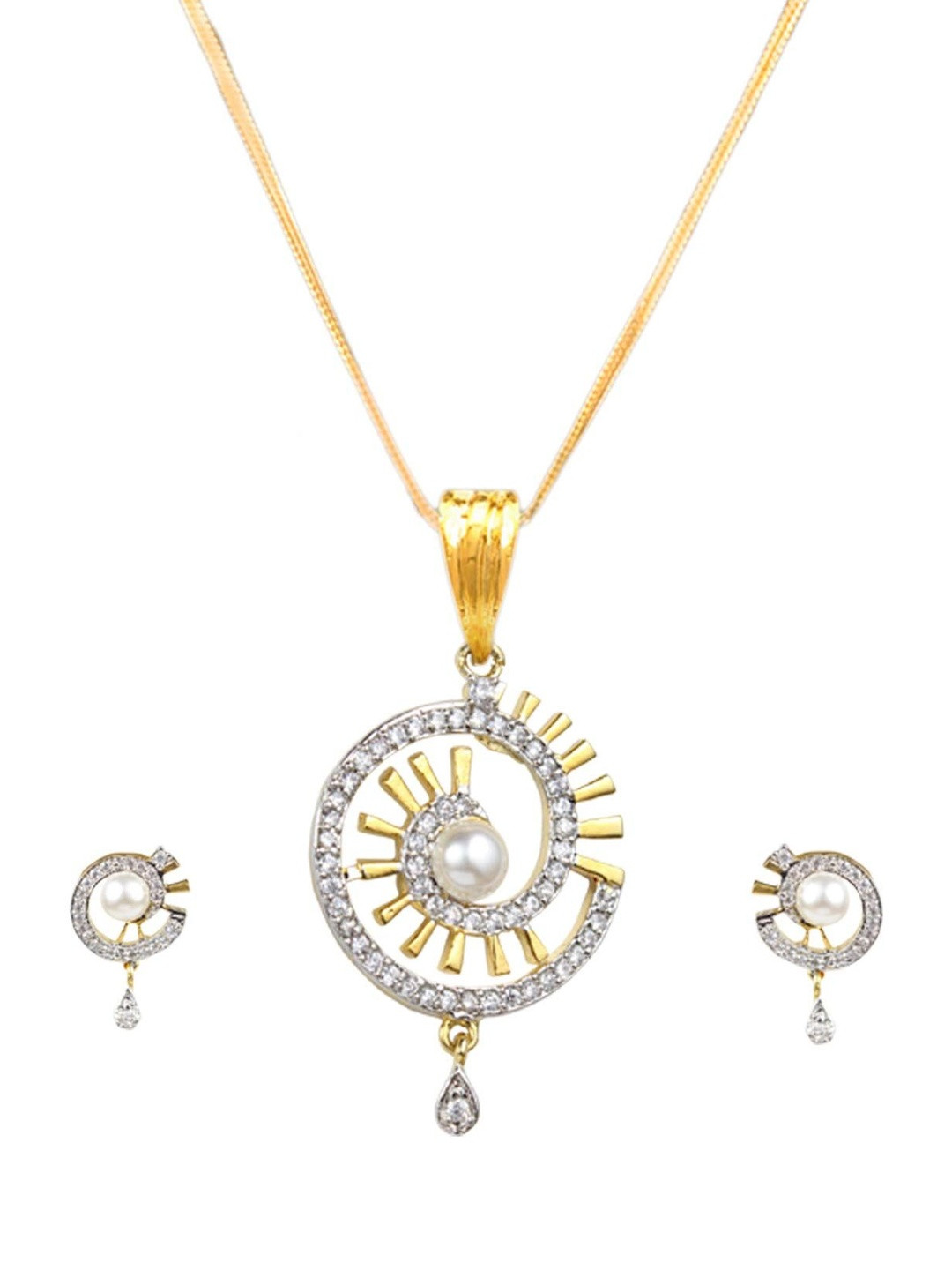 Sitashi Gold-Plated American Diamond Pendant & Earrings