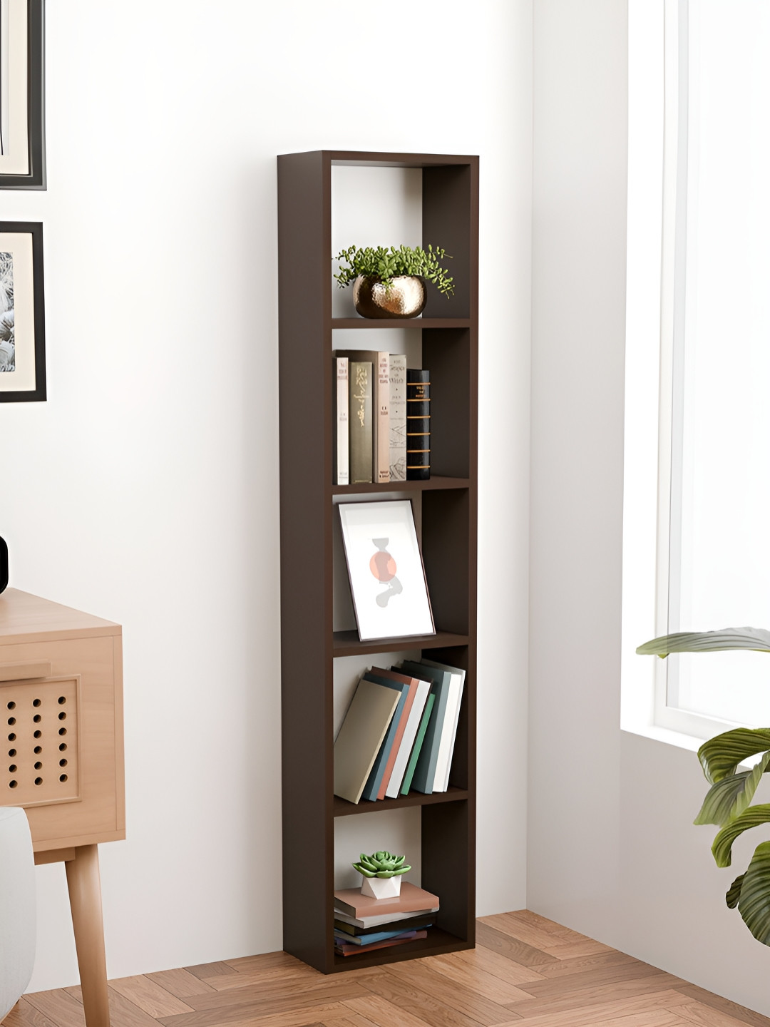 Aura Brown 5 Layer Wooden Floating Book Shelf