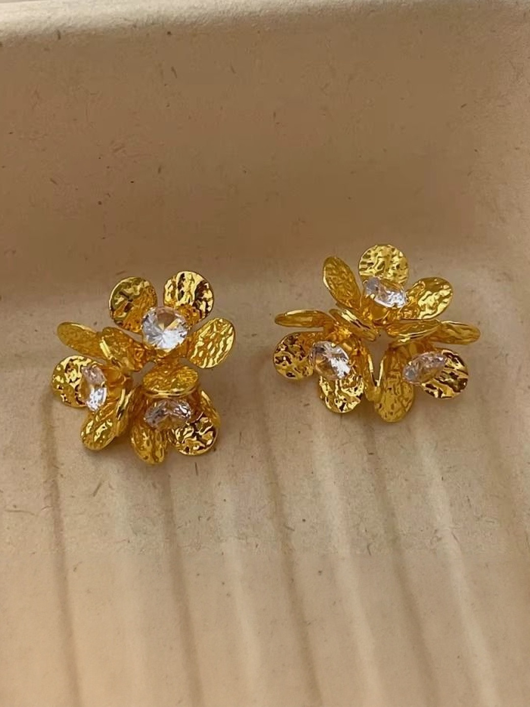 Aurum & You Silver Artificial Stones Studded Multi Layer Flower Studs