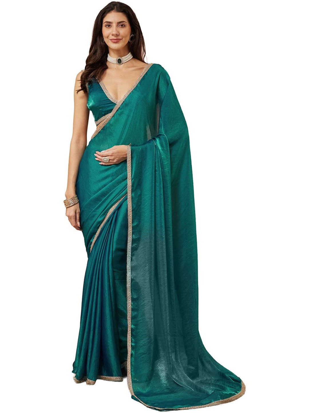 ECOLEAF Solid Embroidered Nylon Saree