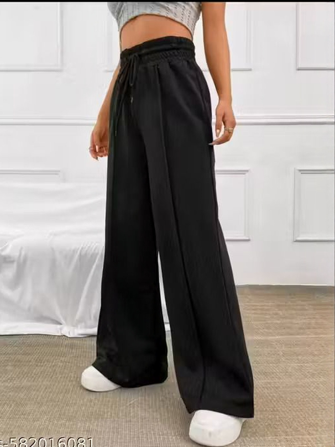 KIBA Women Black Oversize Cotton Solid Relaxed Fit Drawstring Track pant