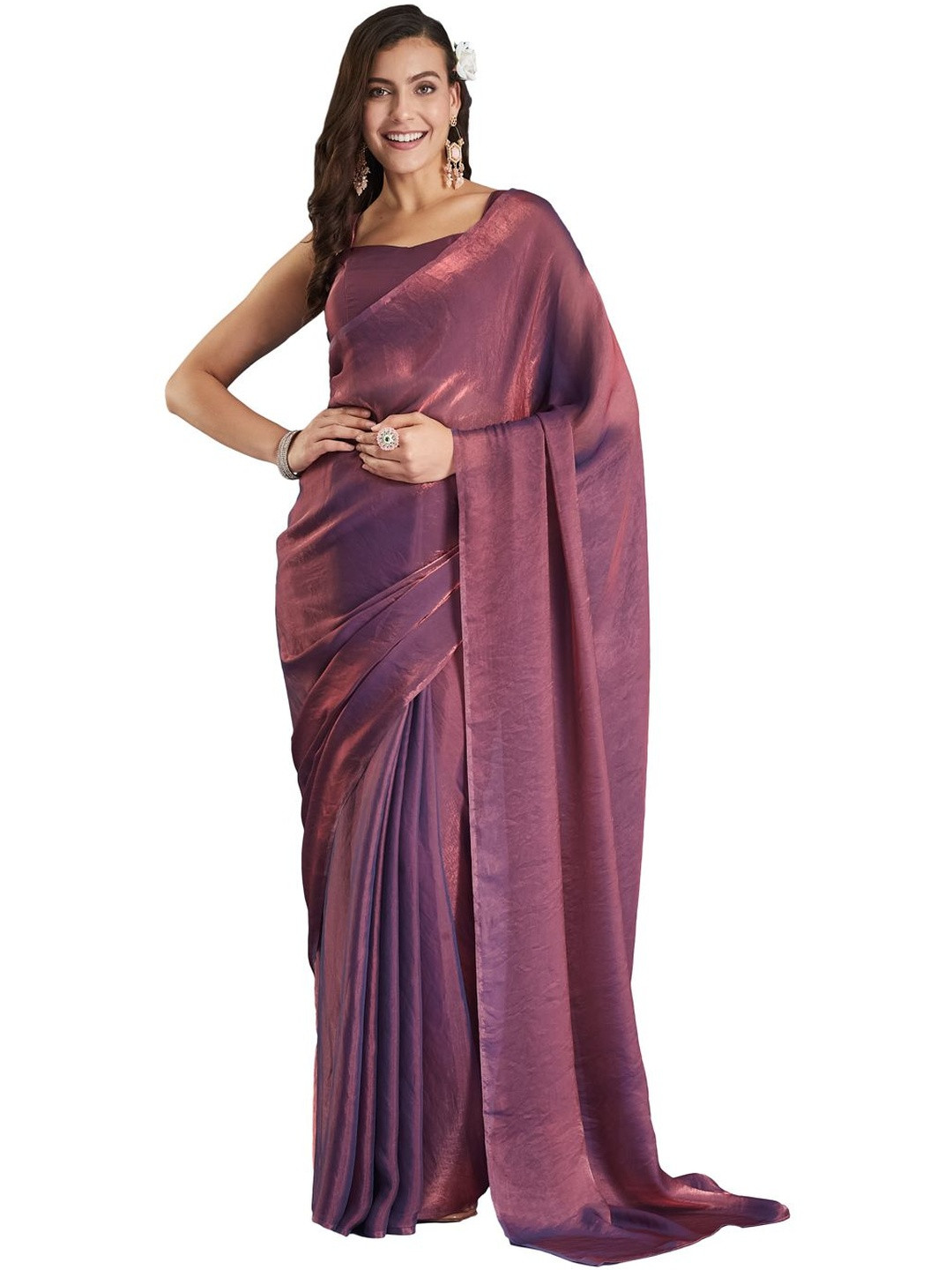 ECOLEAF Solid Saree With Blouse Piece
