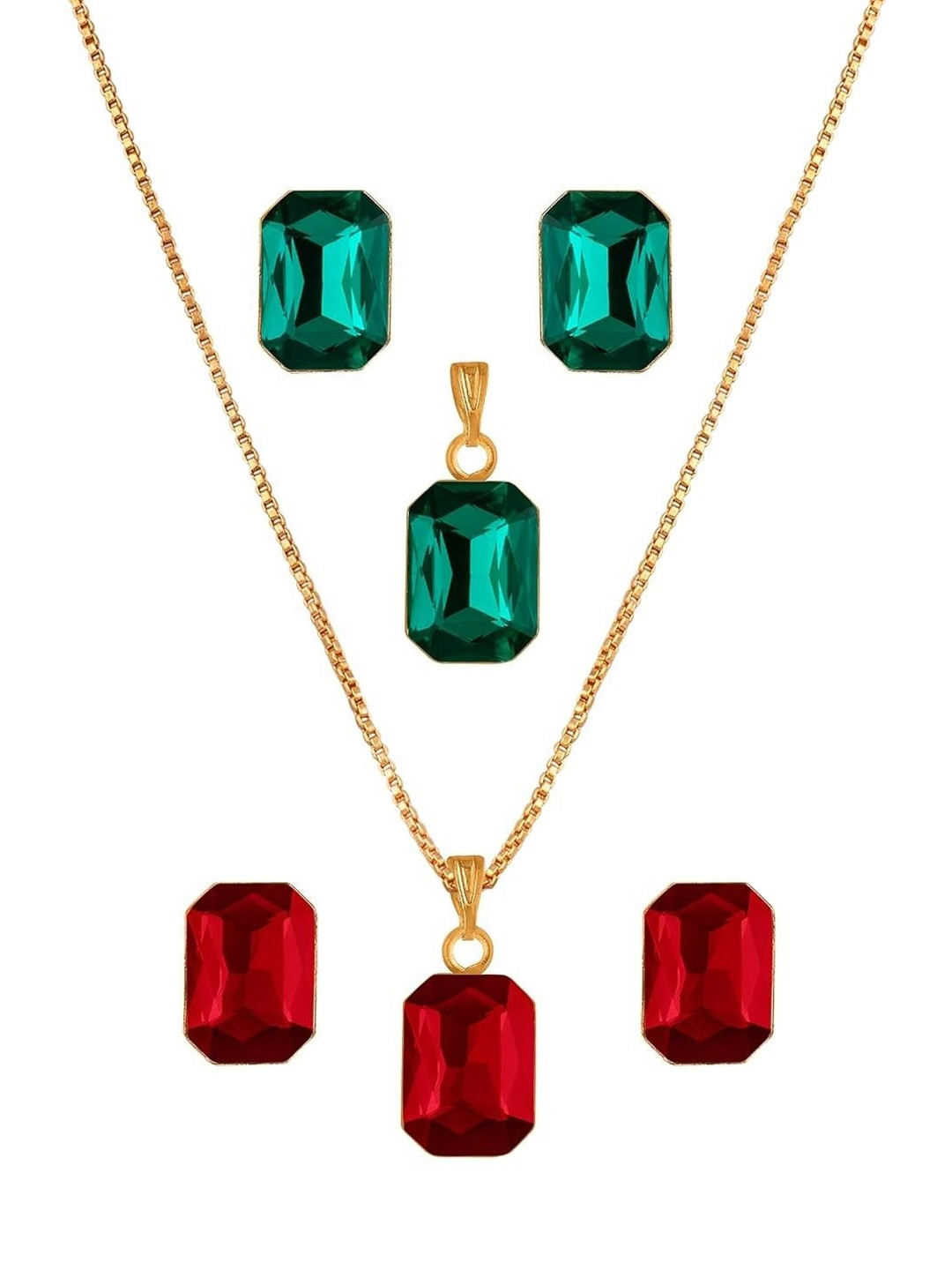 JFL - JEWELLERY FOR LESS Gold-Plated Crystal-Studded Rectangular Jewellery Set