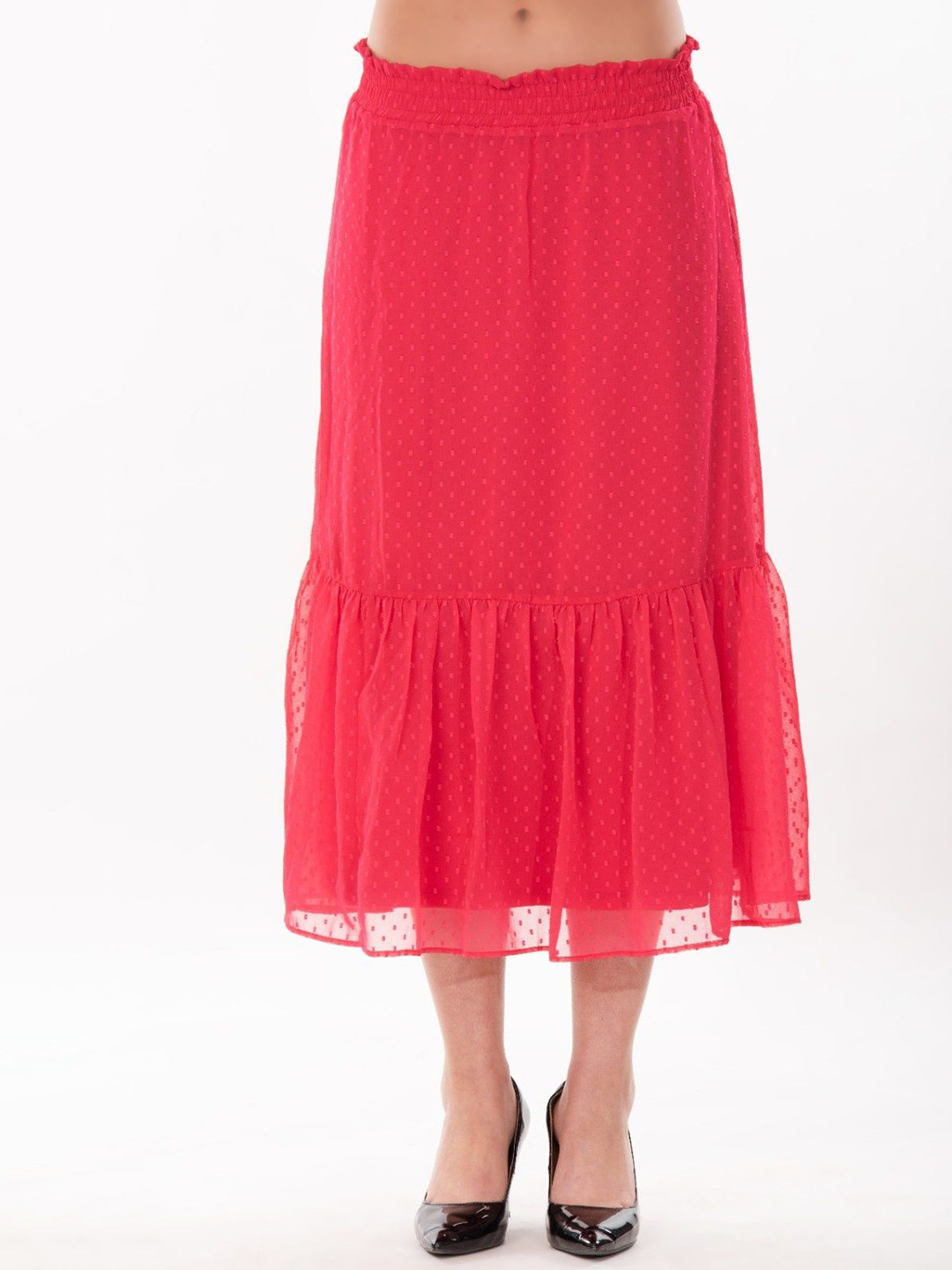 ND & R Self-Design Tiered Georgette Midi Skirt