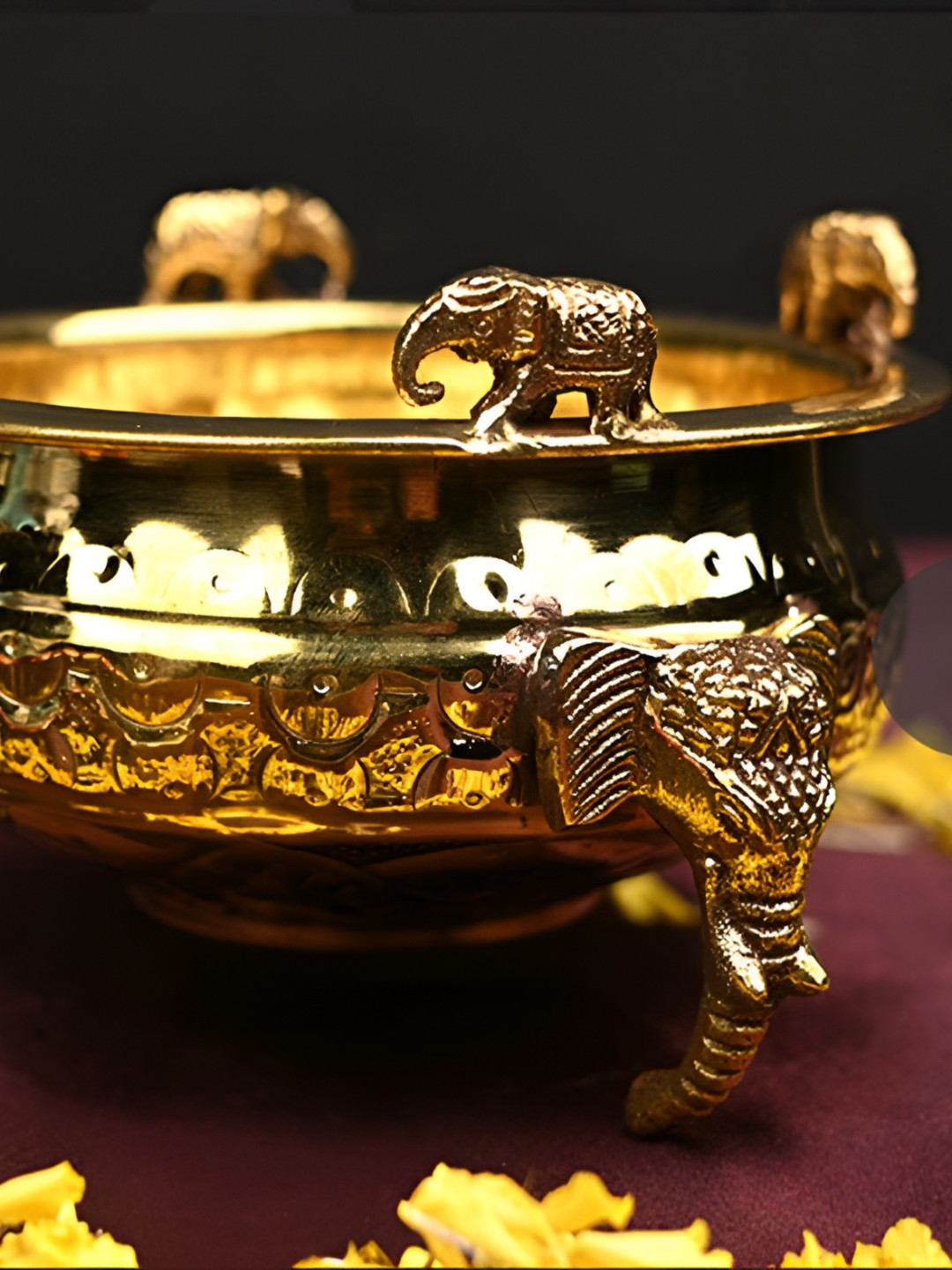 SanatanSiddhi Gold Textured Elephant Urli Bowl
