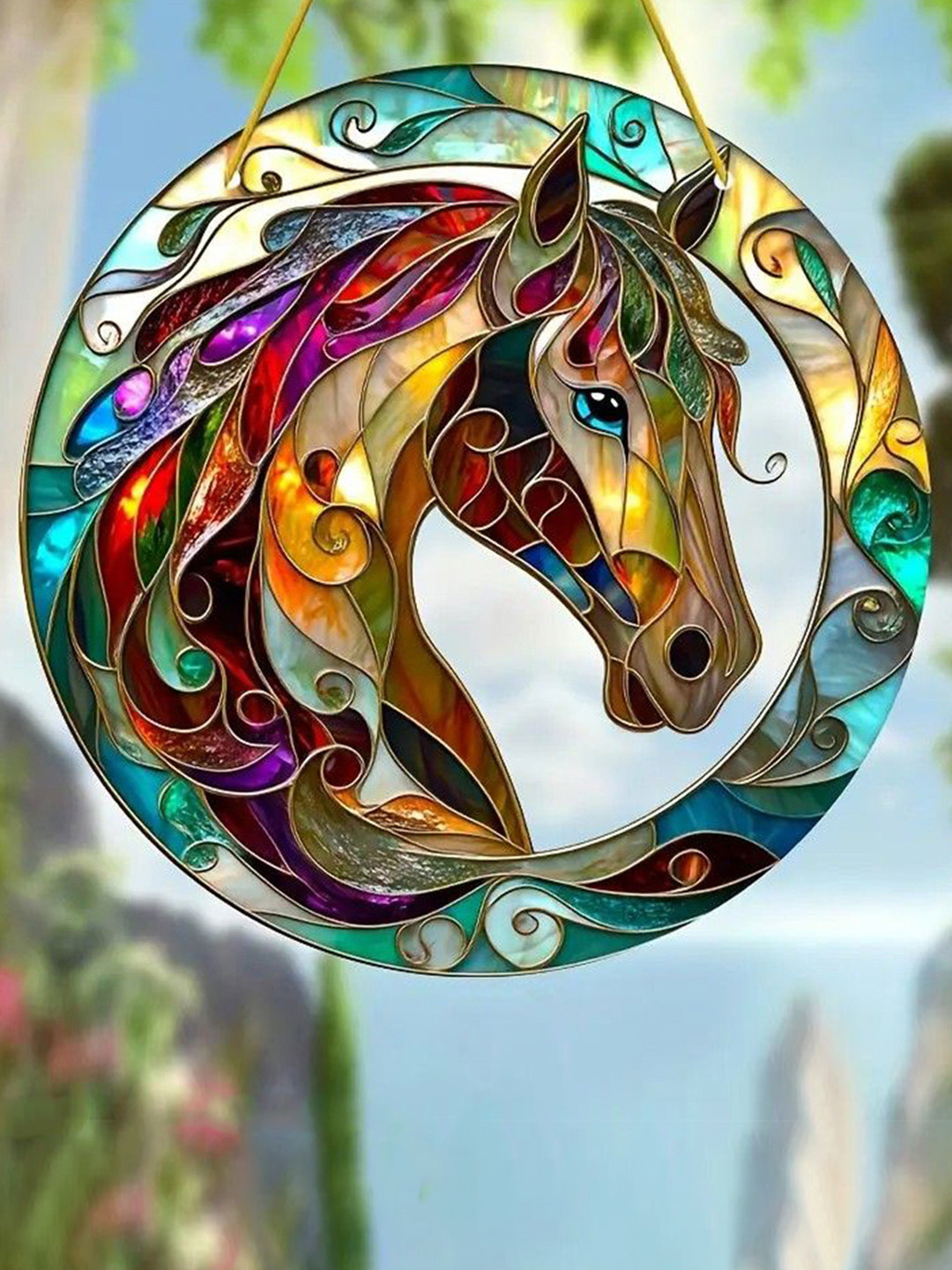 BS AMOR Blue & Pink Sun Catcher Horse Wall Decor