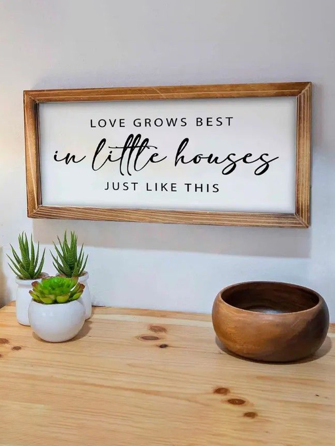 BS AMOR Brown & White Typography Printed Wooden Photo Frame Wall Decor