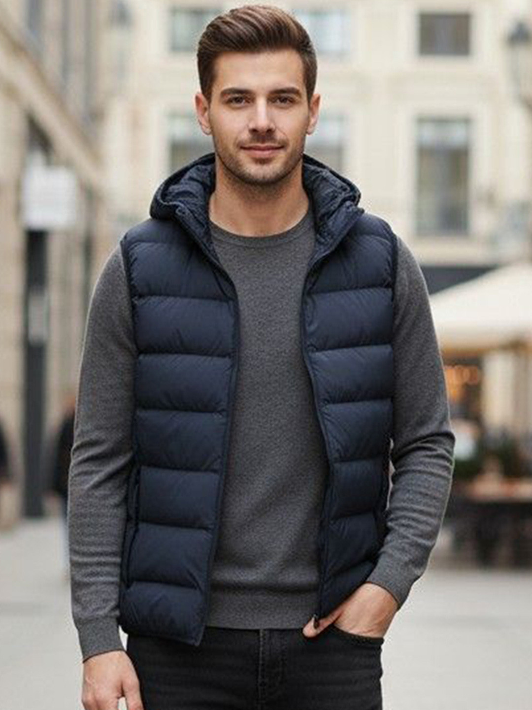 Mast & Harbour Men Hooded Solid Gilet Jacket