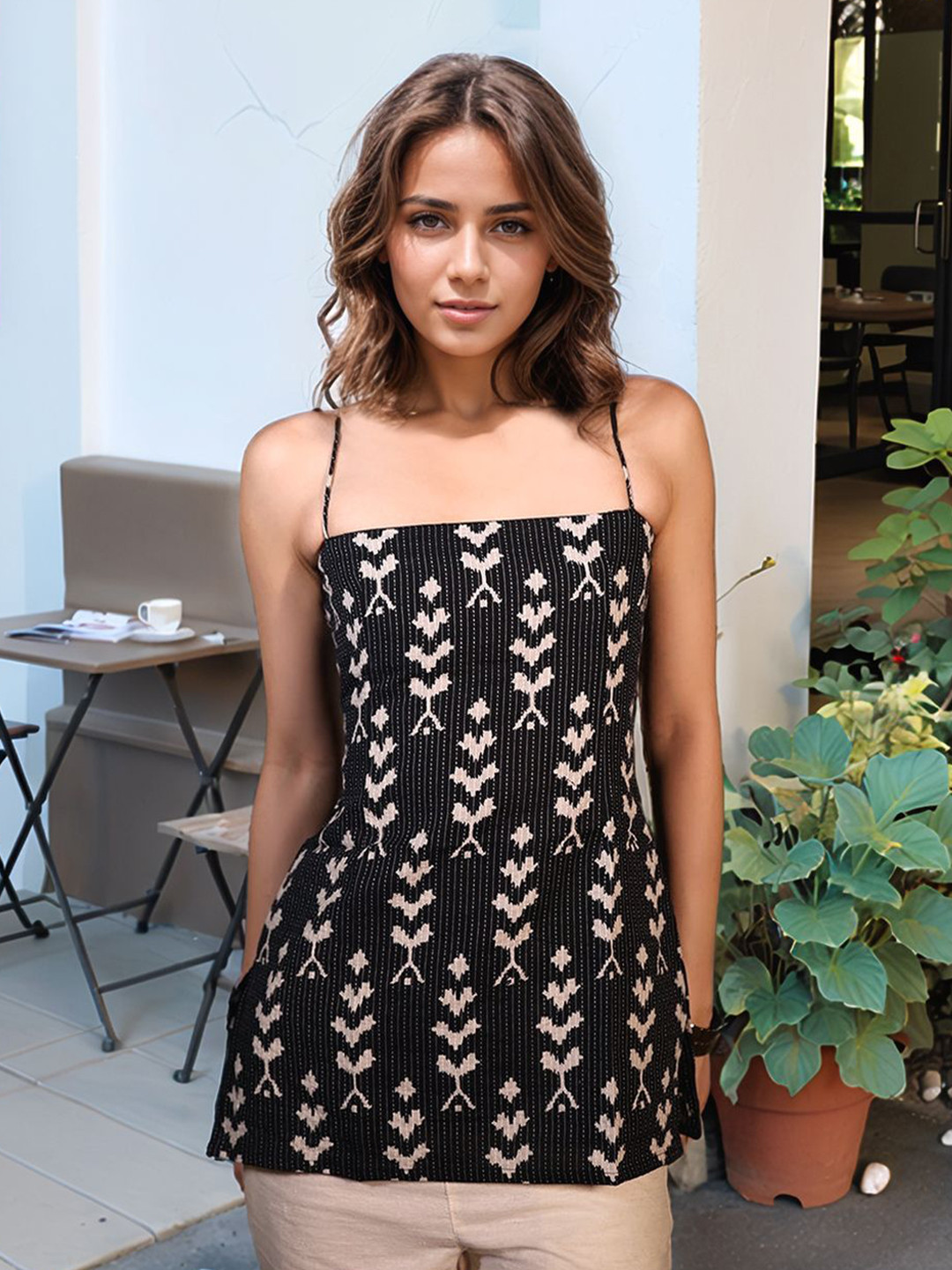 Block Printed Shoulder Straps Kurti