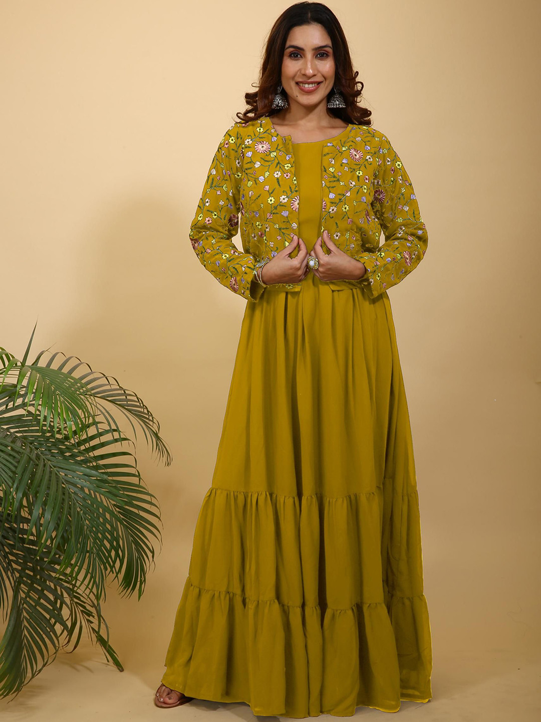 SANCIA Women Embroidered Gown Maxi Dresses With Jacket