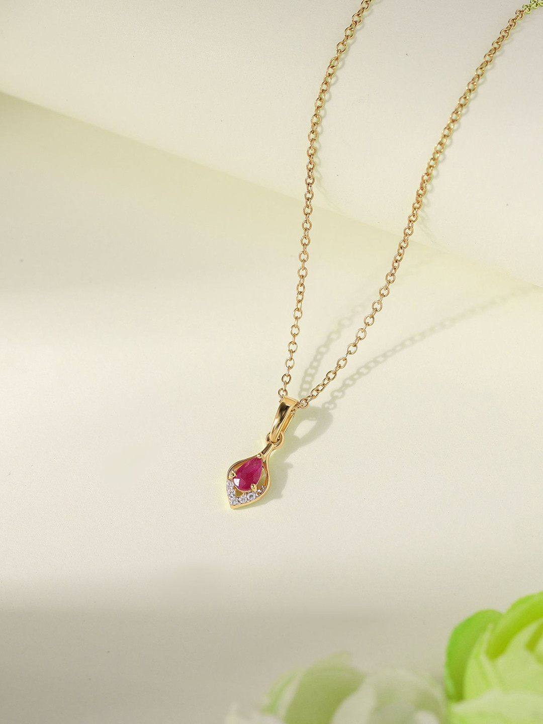 Ornate Jewels 925 Sterling Silver Gold Plated Teardrop Shaped Ruby Drop Pendant With Chain