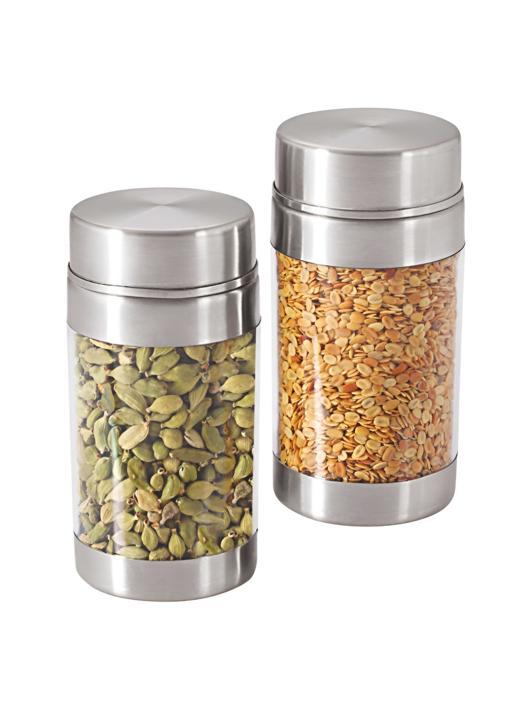 SIZZLE Silver-Toned 2 Pieces Stainless Steel Transparent Jar Containers-220mlEach