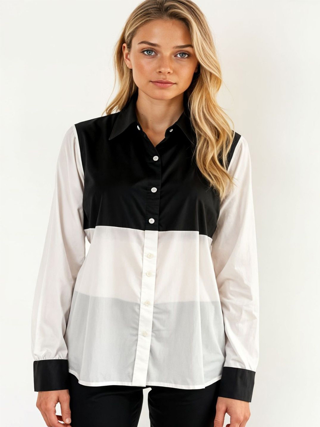 Mismatchd Colourblocked Spread Collar Cotton Shirt