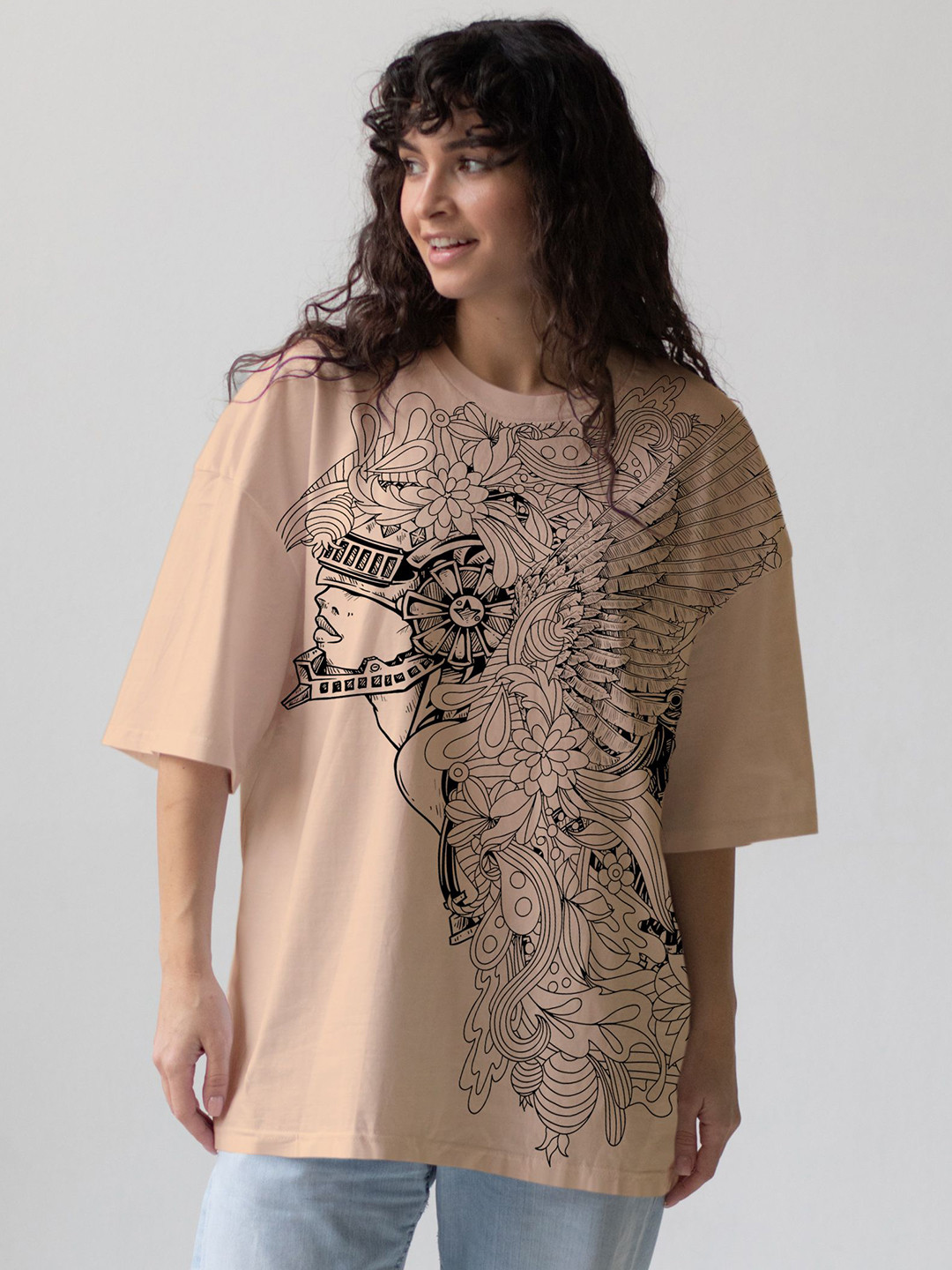 LEGACY AURA Graphic Printed Round Neck Drop-Shoulder Sleeves Cotton Oversized T-shirt