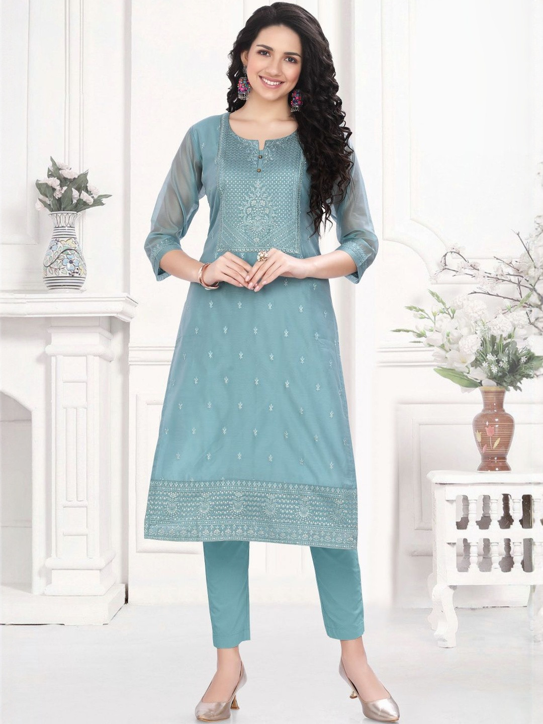 GREAT OUTFITS Women Embroidered Pure Silk Kurtis