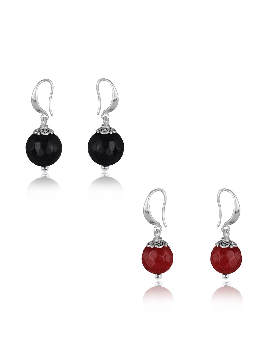 JFL - JEWELLERY FOR LESS Set Of 2 Onyx Beaded Spherical Shaped Droop Earrings