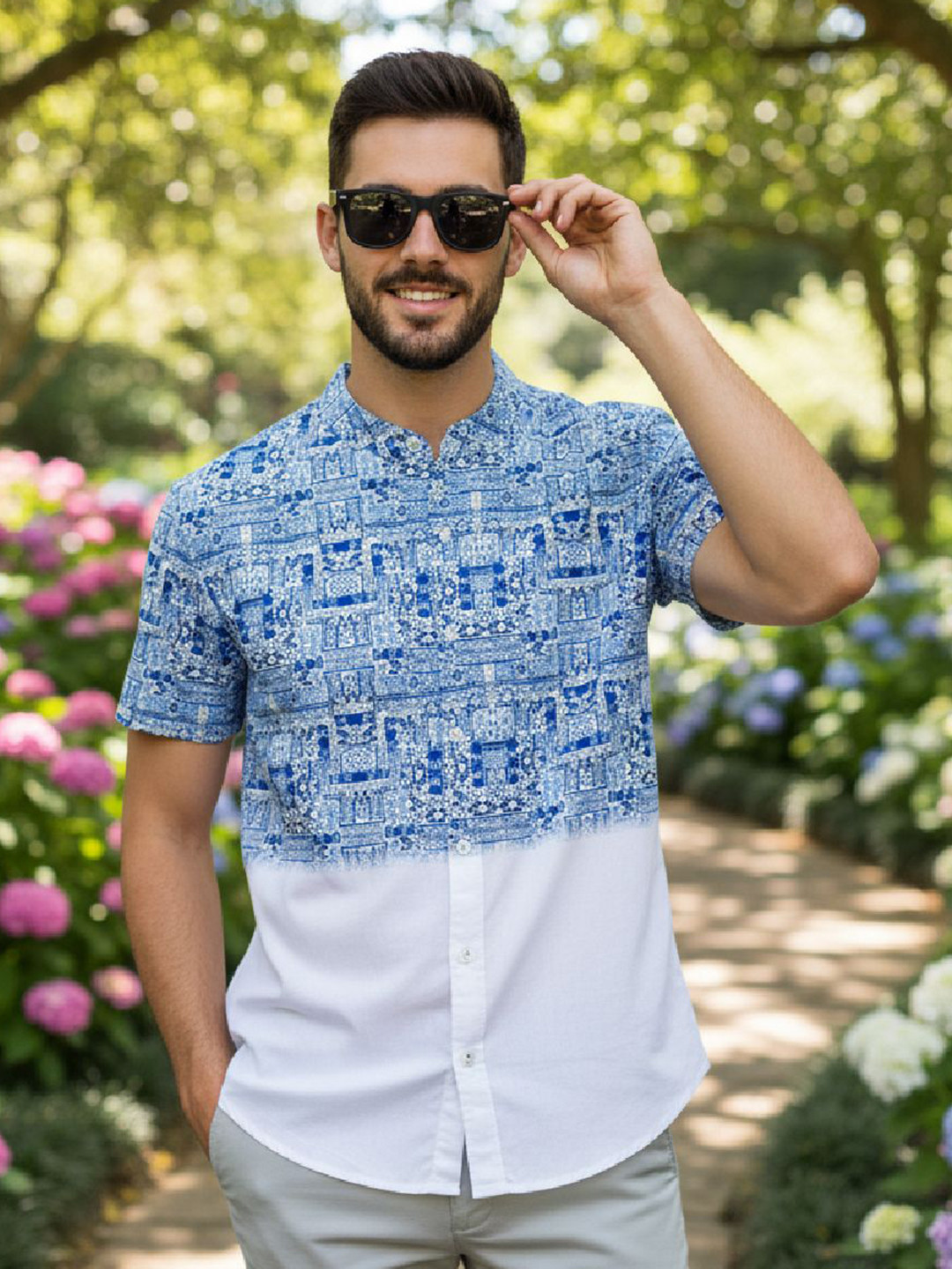 Bought First Abstract Printed Premium Cotton Party Shirt