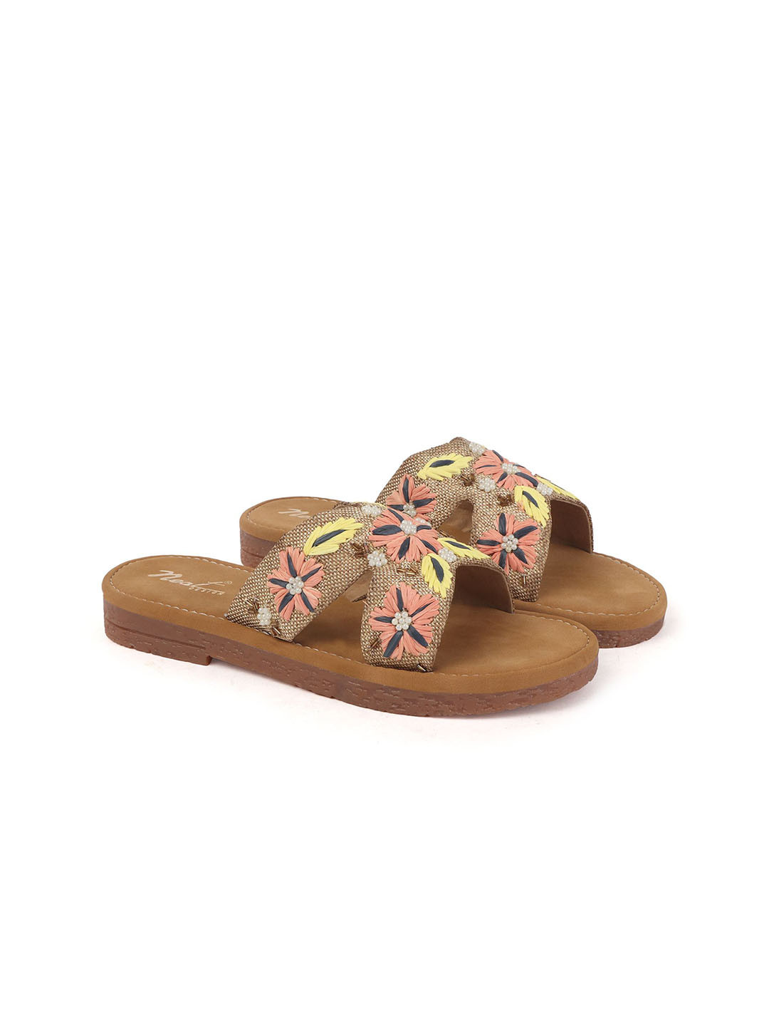 ROSE ITALIA Women Floral Embroidered Lightweight Open Flats