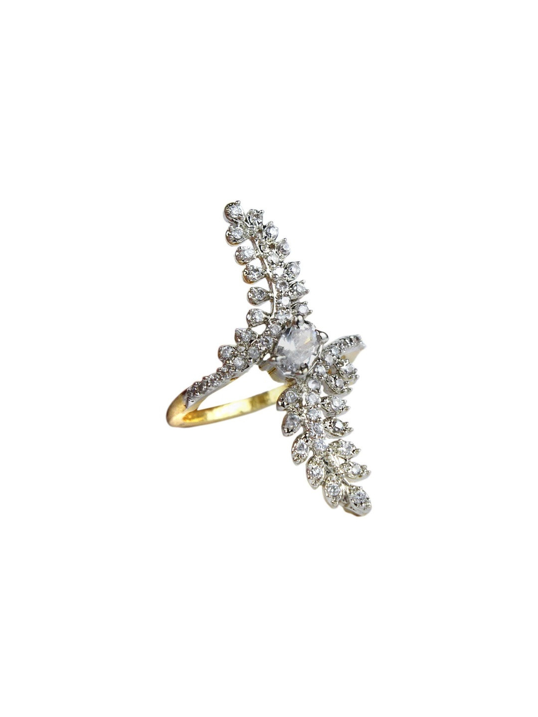 Sitashi Women Gold-Plated AD American Diamond Solitaire Finger Ring