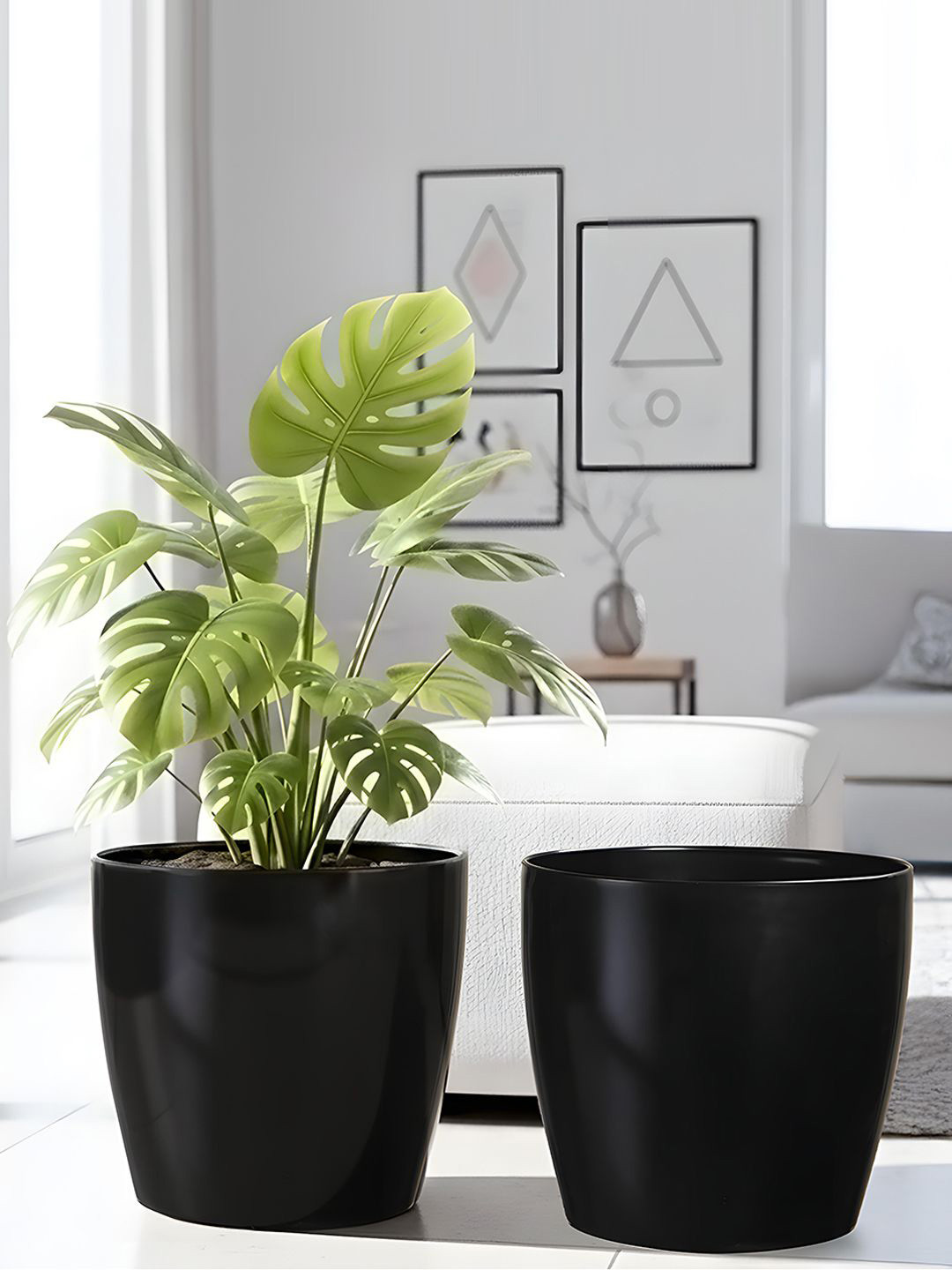 Kuber Industries Marioo Black 2 Pieces Lightweight Flower Pots