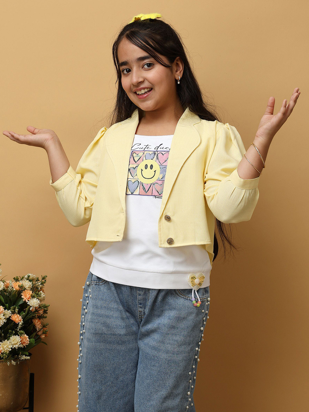 BAESD Girls Solid Shirt Top with Printed  T-shirt