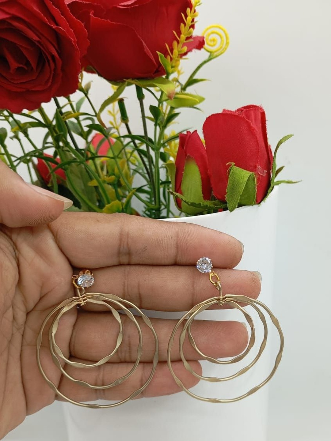 Nakoda Art Jewellery American Diamond Studded Circular Drop Earrings