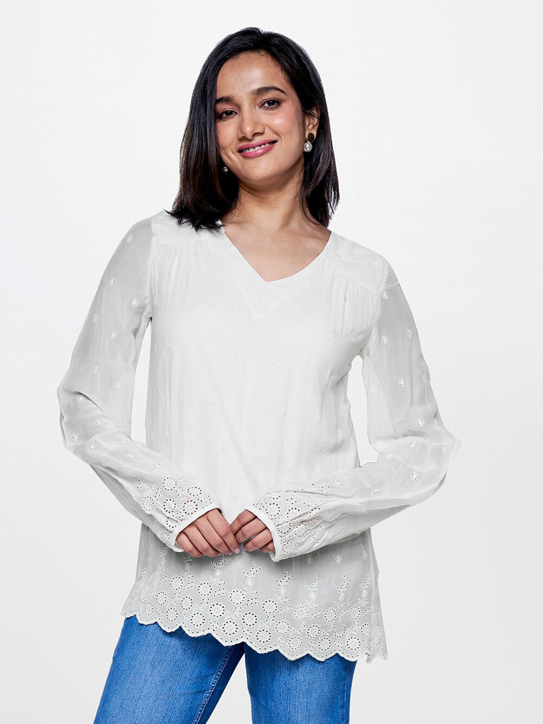 AND Slef Design Puffed Sleeves Top