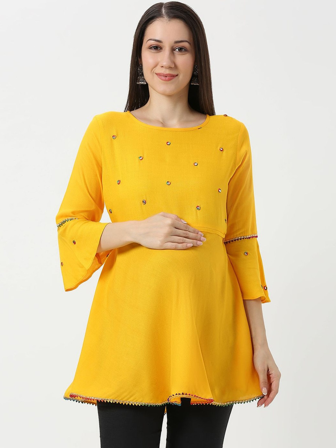 Mom For Sure by Ketki Dalal Solid Bell Sleeve Maternity Top